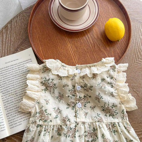 Baby Girl Lace Ruffle Mini Floral Print Bodysuit
