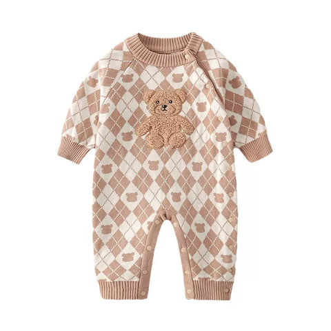 Baby Boy Argyle Print Bear Patch Romper