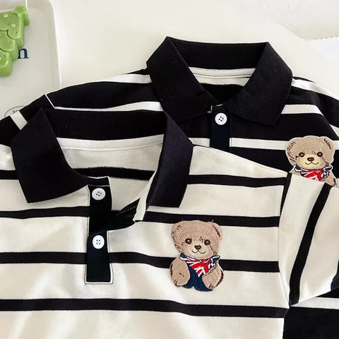 Baby Boy Stripe Bear Logo Polo Romper