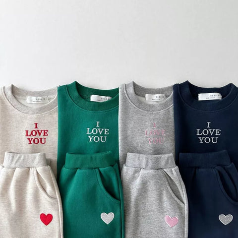 2 Pc "I Love You" Pullover Sweat Suit Set
