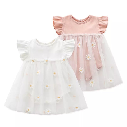 2 pc Baby Girl Sheer Daisy Bodysuit
