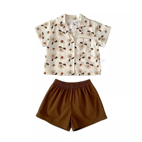 2 Pc Boys Doggy Print Button Up Shirt w/ Shorts