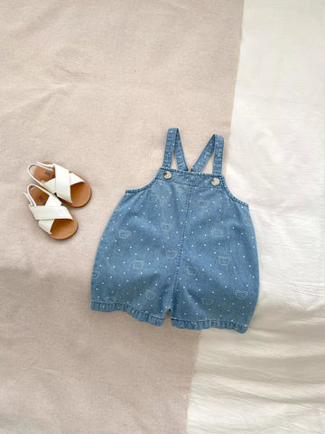 Unisex Bear Polka Dot Denim Shorts Overalls