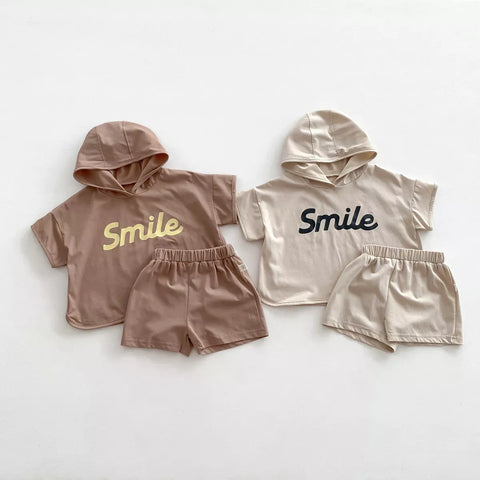 2 Pc Boys Smile Hooded Tee & Shorts Set