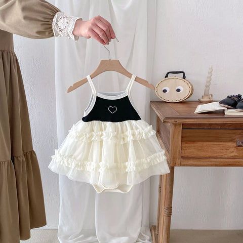 Baby Girl Ribbed Cami Heart Ruffle Tulle Dress