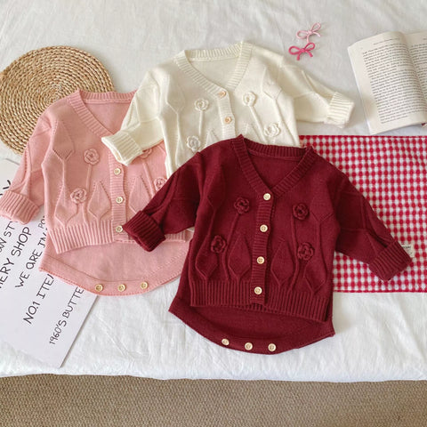2 Pc Baby Girl Flower & Leaf Cardigan Bodysuit Set