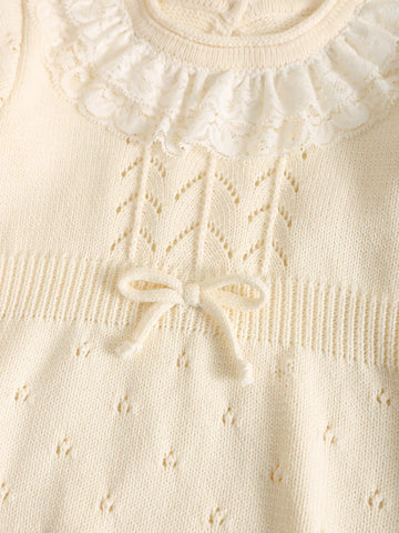 Baby Girl Knitted Pattern Lace Collar Bodysuit
