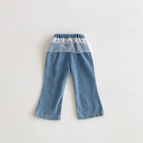 Toddler Girls Sheer Lace Skirt Denim Jeans