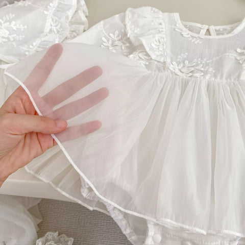 2 Pc Baby Girl Sheer Floral Dress with Bonnet