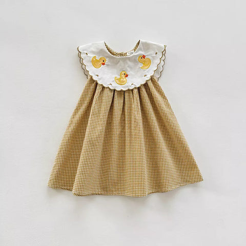 Girls Rubber Ducky Bib Gingham Dress
