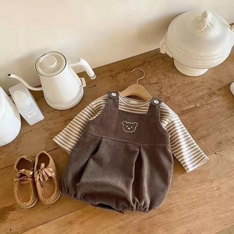 2 Pc Baby Boy Stripe Shirt Corduroy Bodysuit Set