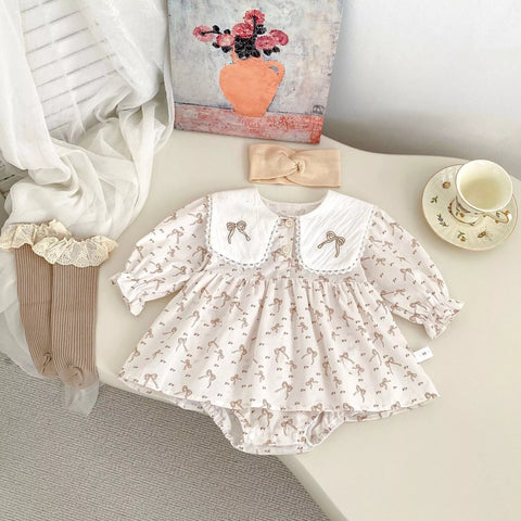 Baby Girl Vintage Ribbon Bodysuit Dress