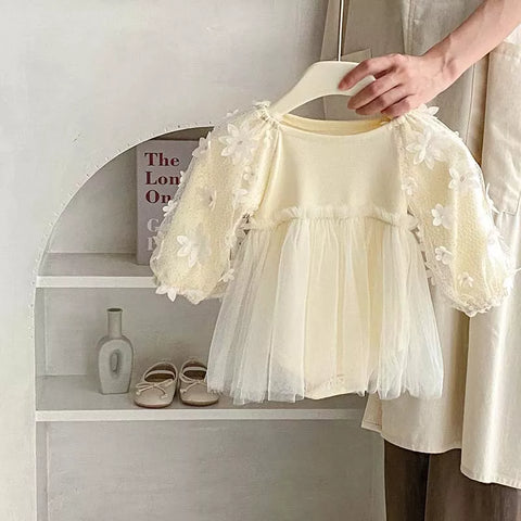 Baby Girl Flower Sleeve Mesh Skirt Dress