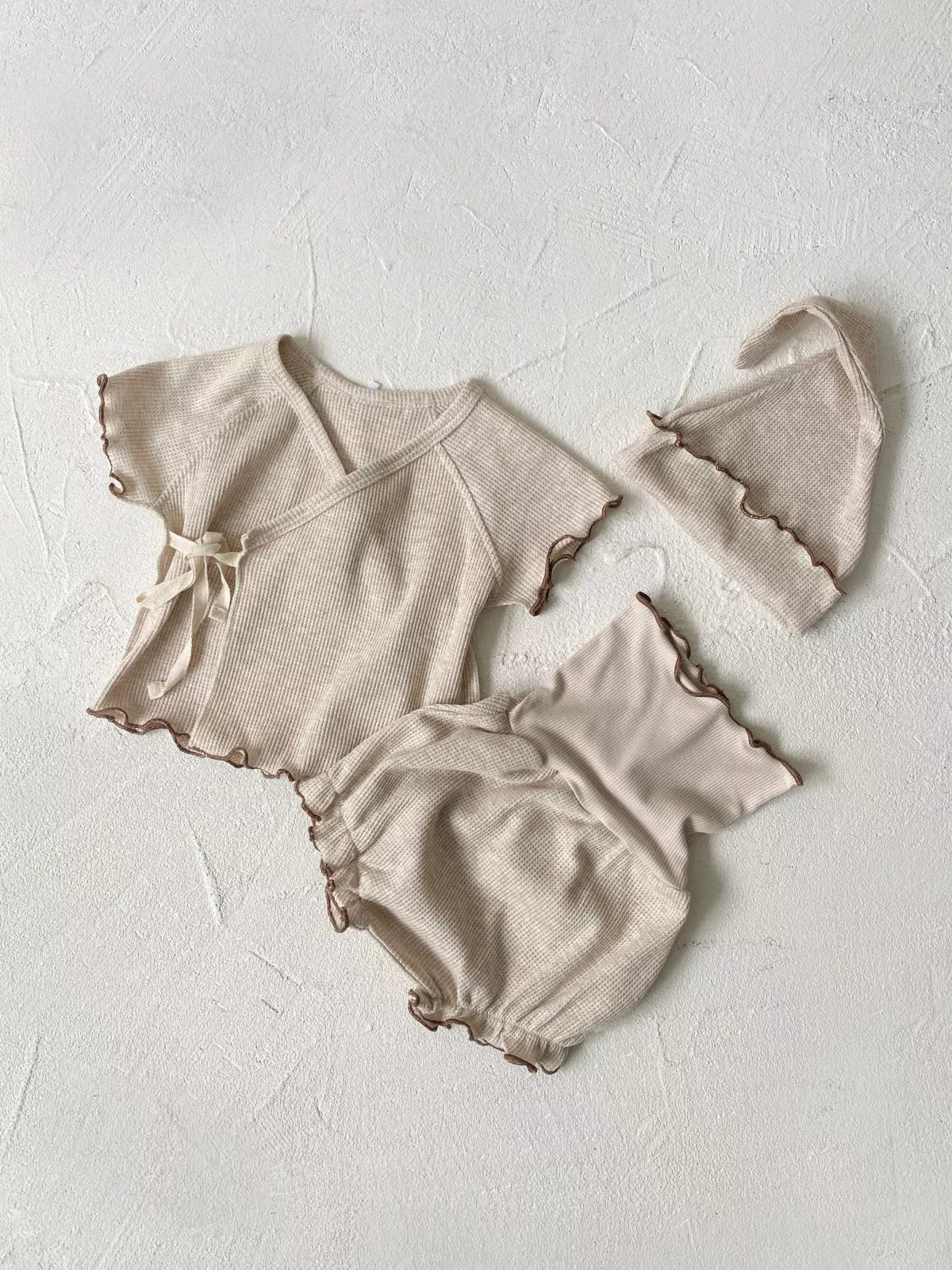3 Pc Baby Girl Lettuce Edge Waffle Knit Set