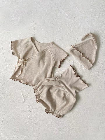 3 Pc Baby Girl Lettuce Edge Waffle Knit Set