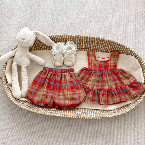 Girls Plaid Plaid Tank with Bubble Bloomer Shorts