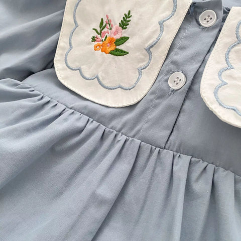 Baby Girl Floral Embroidery Collar Bodysuit Dress