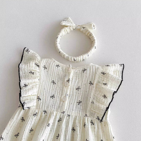 2 Pc Baby Girl Ribbon Bow Bodysuit w/ Headband