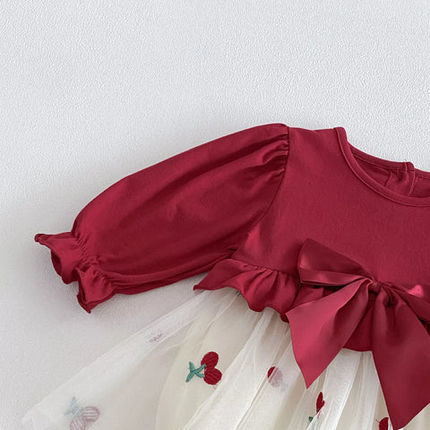 Baby Girl Cherry Long Sleeve Bodysuit Dress