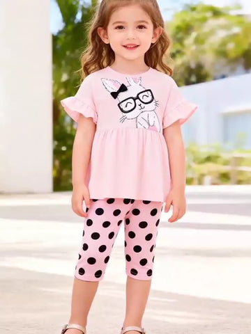 Girls Glasses Bunny Peplum Shirt & Capri Leggings