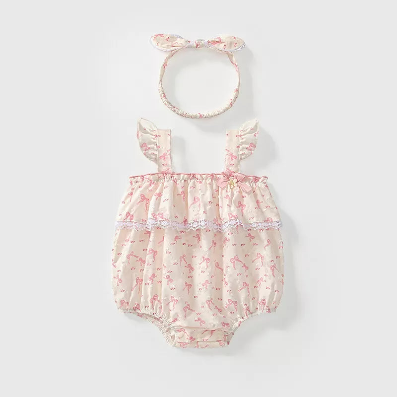 2 Pc Baby Girl Pink Ribbons Bodysuit w/Headband