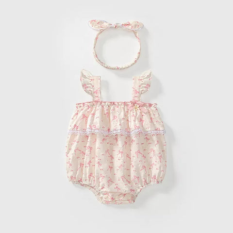 2 Pc Baby Girl Pink Ribbons Bodysuit w/Headband