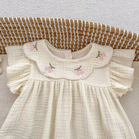 2 Pc Baby Girls Cherry Bib Cotton Bodysuit
