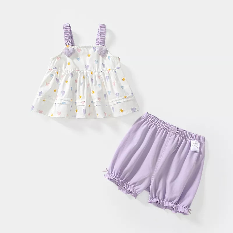 2 Pc Baby Girl Heart Print Top & Shorts Set