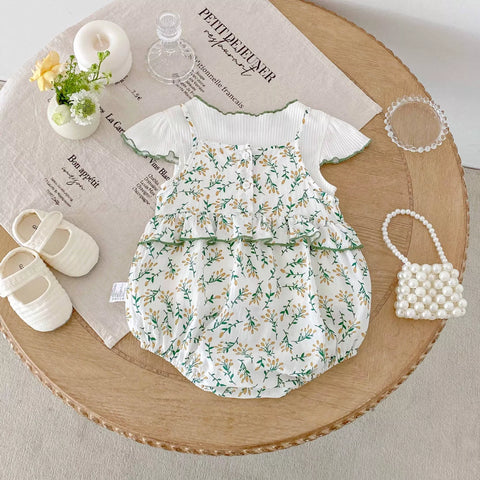 2 Pc Baby Girls Wheat Print Bodysuit w/ RIbbed Tee