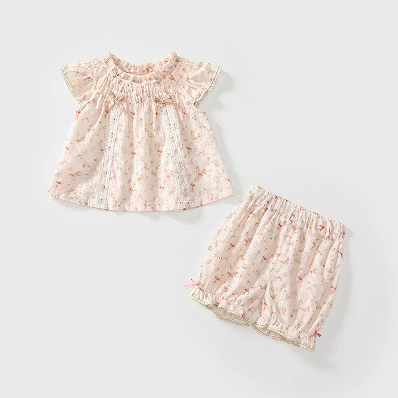 2 Pc Baby Girl Smocked Floral Shirt & Shorts Set