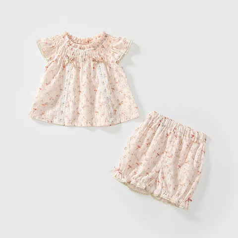 2 Pc Baby Girl Smocked Floral Shirt & Shorts Set