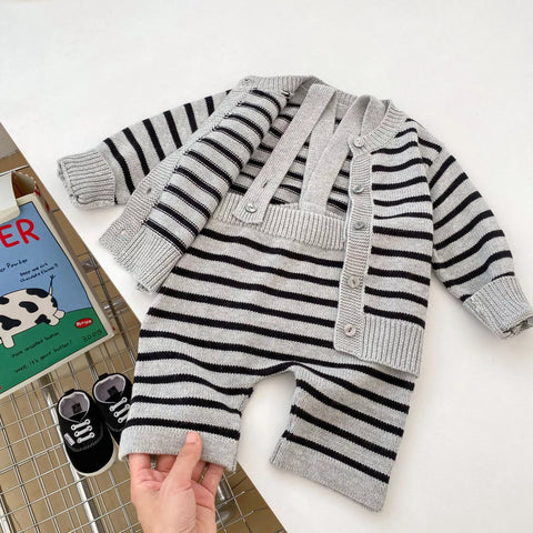 2 Pc Baby Stripe Cardigan & Pants Set