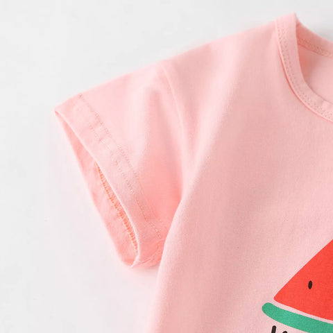 2 Pc Baby Girl Fruit Print Tee & Stripe Shorts Set