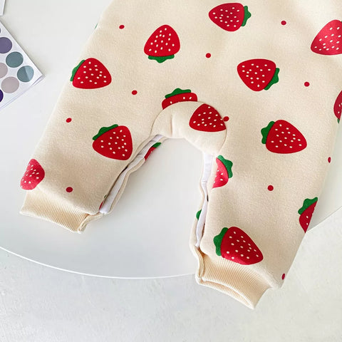 Baby Girl Strawberry Print Fleece Romper
