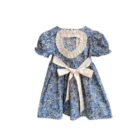 Girls Heart Cutout Back Tapestry Print Dress