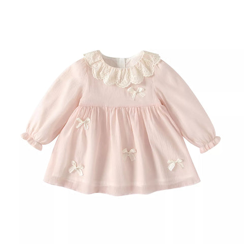 Baby Girl Ribbon Bow Scallop Collar Dress