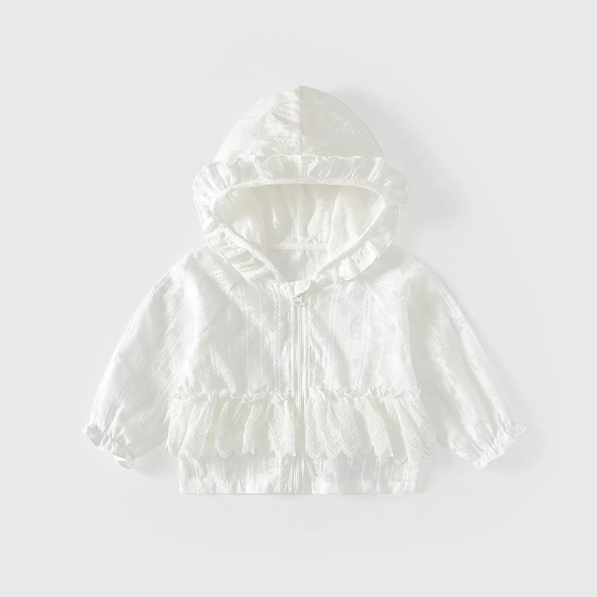 Girls Light Embroidered Lace Ruffle Jacket