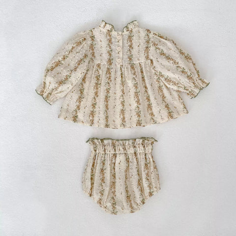 Baby Girl Flower Vine Long Sleeve Shirt & Shorts Set