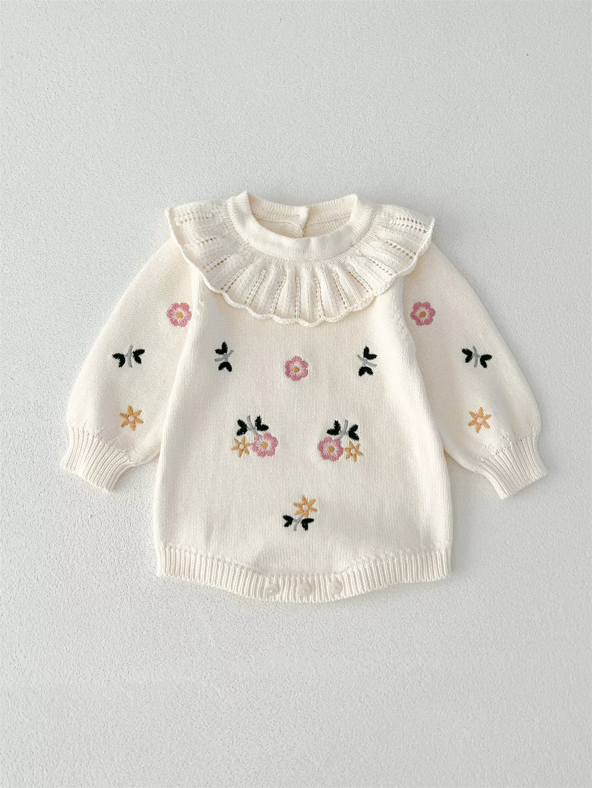 Baby Girl Flower Embroidery Knit Bodysuit
