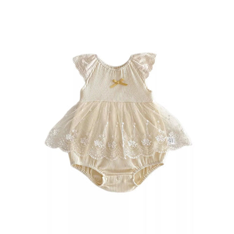 Baby Girls Sheer Lace Overlay Ribbed Bodysuit