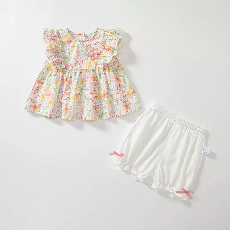 2 Pc Baby Girl Spring Blossom Print Tee & Shorts Set