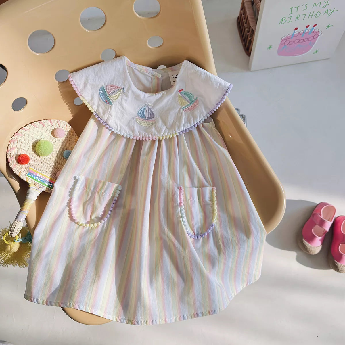 Girls Sailboat Rainbow Swing Dress