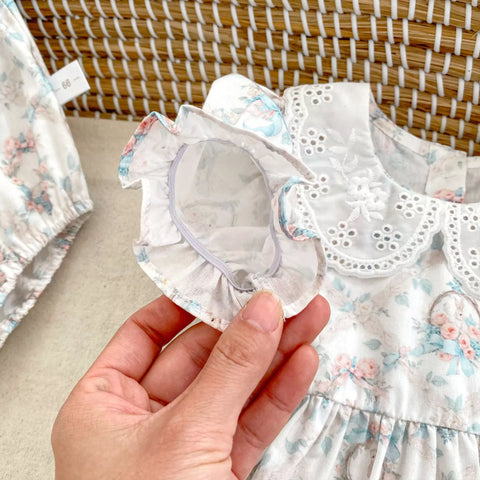 2 Pc Baby Girls Vintage Rabbit Print Shirt & Bloomer Set