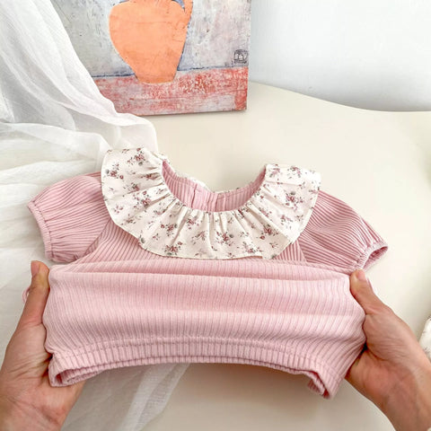 2 Pc Baby Girl Ribbed Tee & Floral Bloomer Shorts