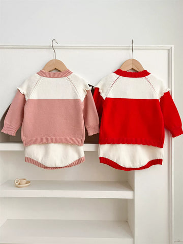 2 Pc Baby Girl Strawberry Contrast Cardigan & Bodysuit Set