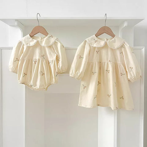 Girls Daisy Embroidery Collar Bodysuit or Dress