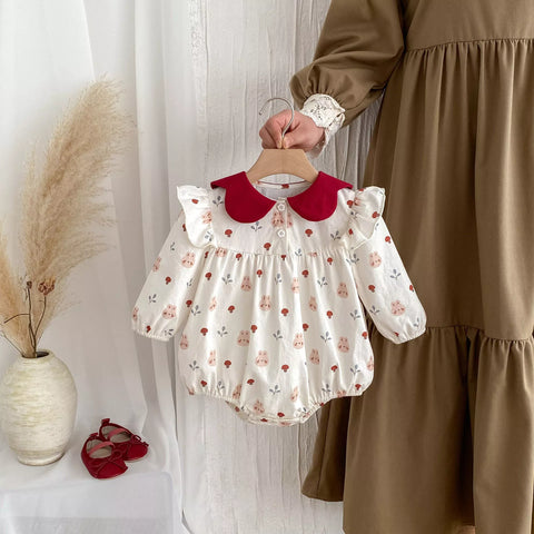 Baby Girl Bunny & Mushroom Print Bodysuit