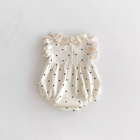 Baby Girl Polka Dot Crochet Collar Bodysuit