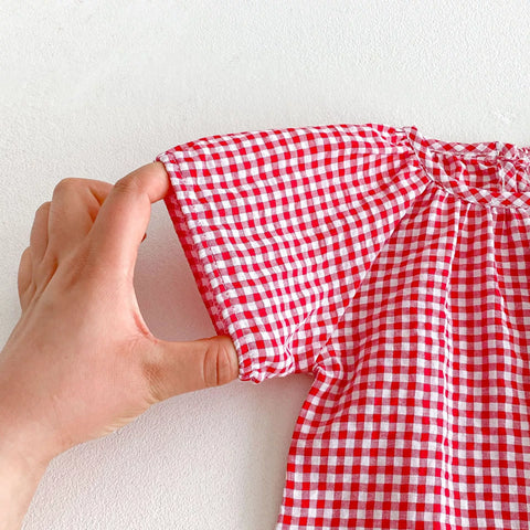 2 Pc Baby Girl Gingham Shirt & Denim Overall Set