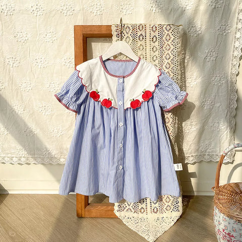 Girls Apple Collar Stripe Swing Dress